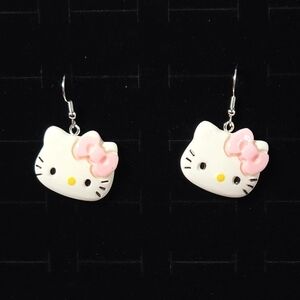 Hello Kitty Pink Bow Earrings White Resin Sanrio 1.5" Dangle Kawaii Y2K Giftable